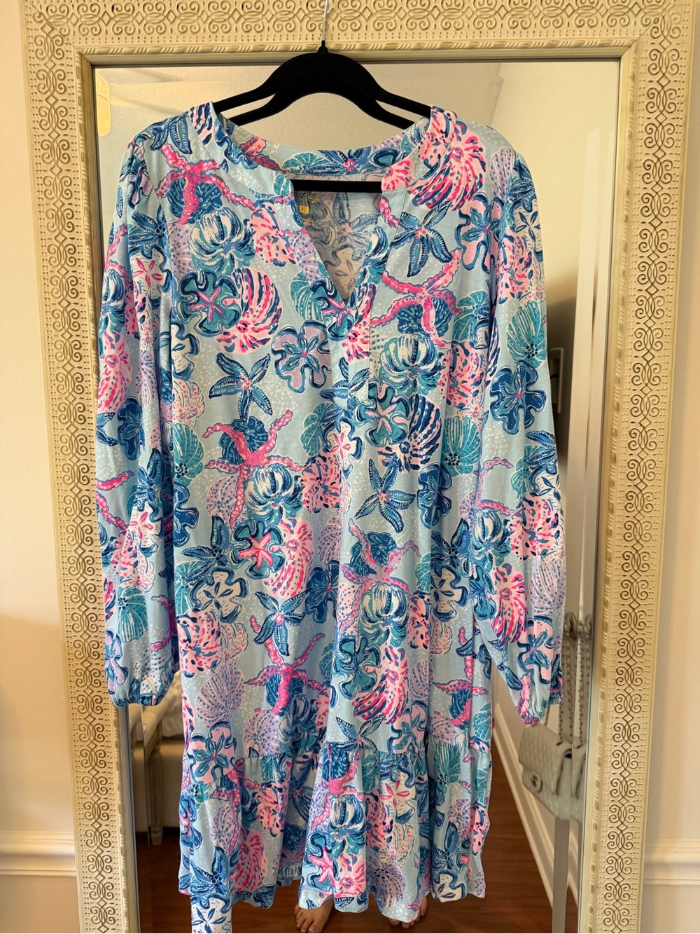 Lilly Pulitzer Light Blue Long Sleeve Floral Seashell Dress